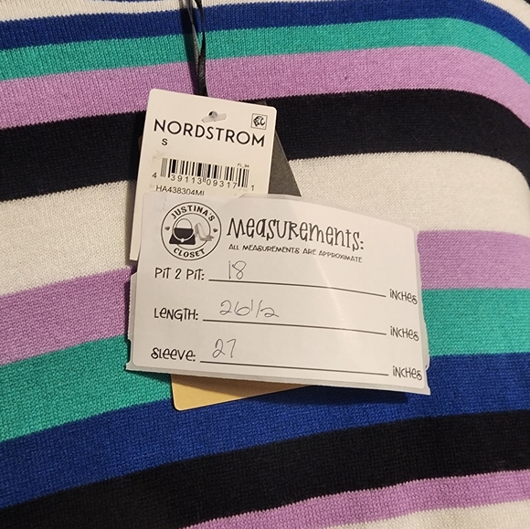 NWT HALOGEN CREWNECK SWEATER Multi Blue Freya Stripe Sz Small - Picture 3 of 6